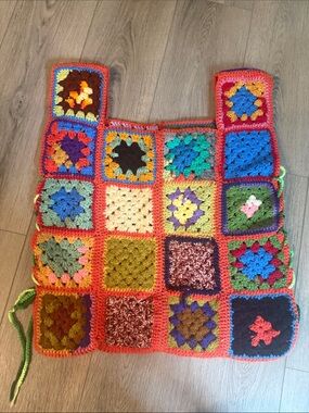 Hand Crafted Multicolor Crochet Granny Square Tank Top